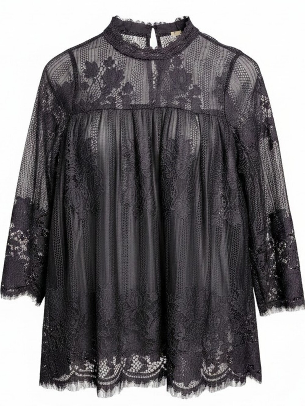 Chance or Fate Black Lace Sheer High-Neck Blouse